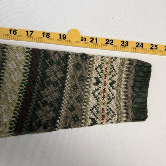 90's Nordic Fair Isle Knit Vintage Cardigan Green Size Medium Earthy Tones - Picture 9 of 9